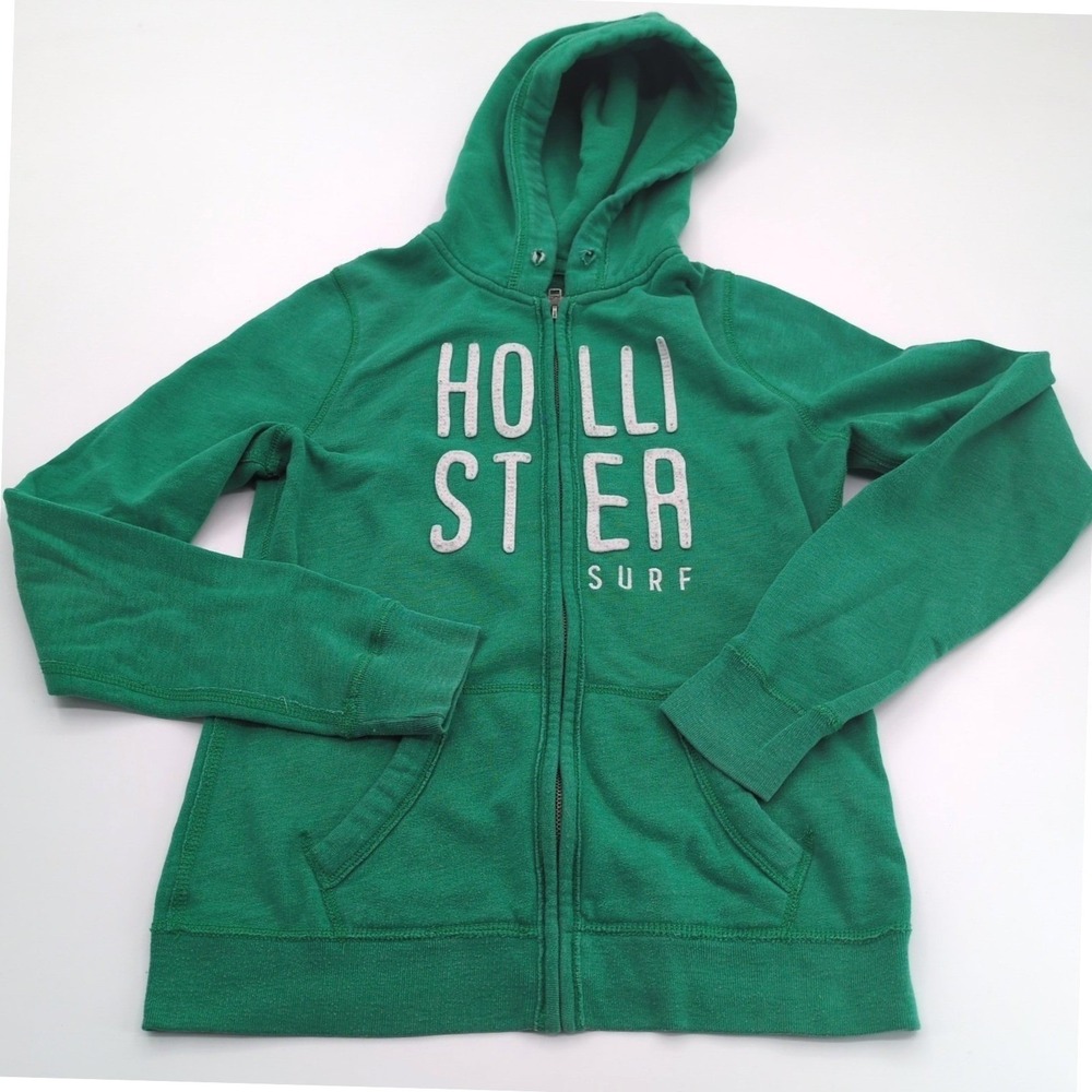 Vintage Y2K Hollister Surf Full‎ Zip Hoodie Green Spellout Embroidery Womens S